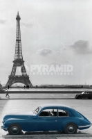 Poster Fotografico Parigi Tour Eiffel con Auto D'Epoca Blu Vinta