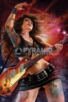 Poster Musica e Arte Rock Chick La Ragazza con la Chitarra di Cr